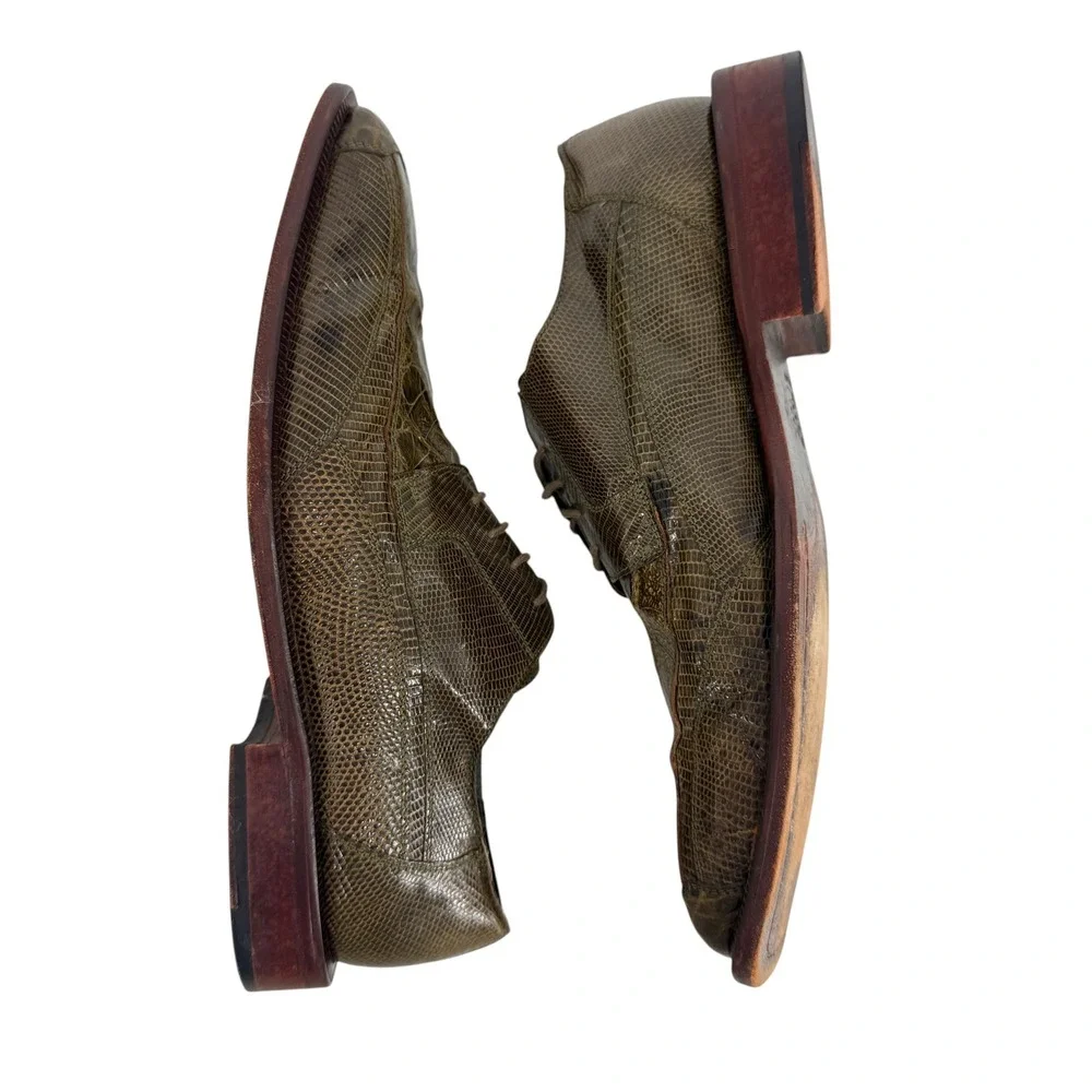 David Eden Green Exotic Lizard Crocodile Leather Dress Shoes Mens 8.5 Square Toe